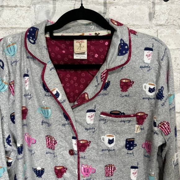 Munki Munki‎  Coffee Themed Flannel Pajama Set Size Medium Loungewear Bamboo - Picture 11 of 16